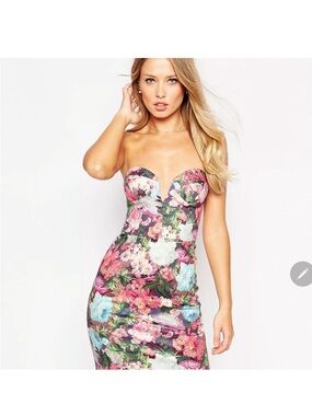 Strapless Floral Bodycon Midi Dress size 6 NWOT